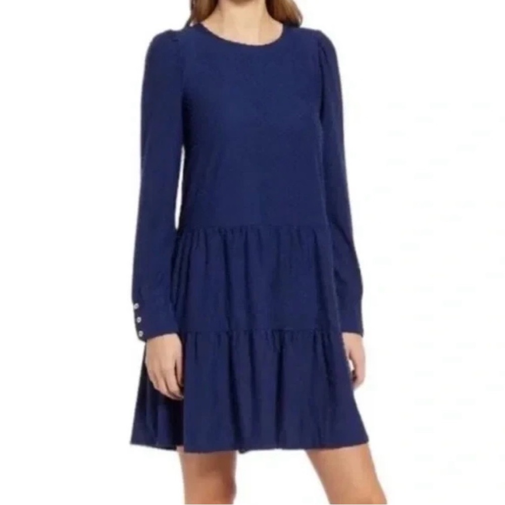 Lilly Pulitzer Navy Arlette Long Sleeve Swiss Dot Tired Swing Dress Sz Small